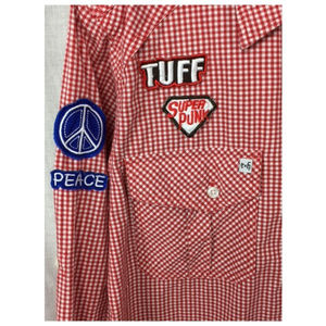 Red Check LS Epic Hero Button Statement Shirt M